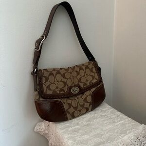 Coach Tan and Brown Signature Shoulder Bag